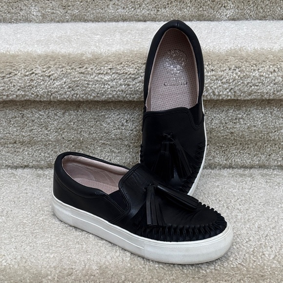 Vince Camuto Black Leather Loafers with Tassels - Picture 2 of 8